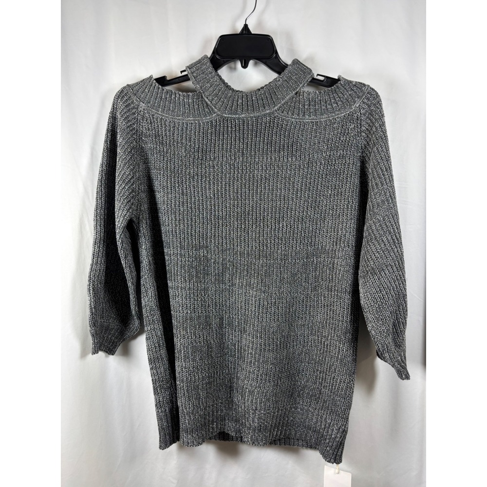 Chyrii‎ Popular Womens Gray Cold Shoulder Cutout Back Knit Sweater Size M NEW